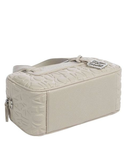 ARMANI EXCHANGE Borsa a mano beige con manici e tracolla removibile con logo all over