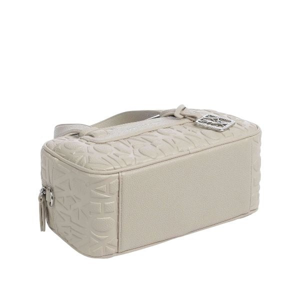 ARMANI EXCHANGE Borsa a mano beige con manici e tracolla removibile con logo all over