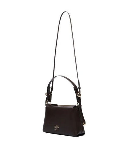 ARMANI EXCHANGE Borsa a spalla marrone scuro con tracolla removibile e bottoni dorati