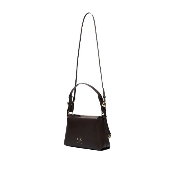 ARMANI EXCHANGE Borsa a spalla marrone scuro con tracolla removibile e bottoni dorati