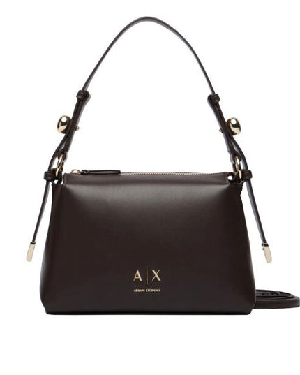 ARMANI EXCHANGE Borsa a spalla marrone scuro con tracolla removibile e bottoni dorati