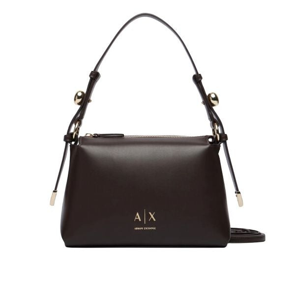 ARMANI EXCHANGE Borsa a spalla marrone scuro con tracolla removibile e bottoni dorati