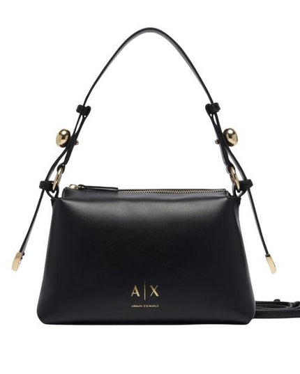 ARMANI EXCHANGE Borsa a spalla nera con dettagli dorati e tracolla removibile