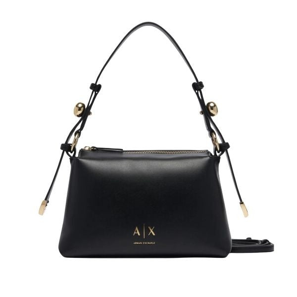ARMANI EXCHANGE Borsa a spalla nera con dettagli dorati e tracolla removibile