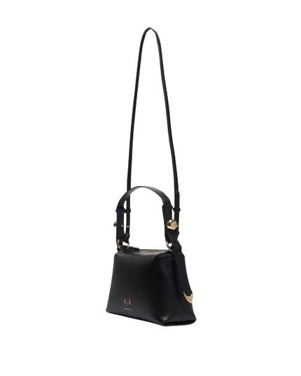 ARMANI EXCHANGE Borsa a spalla nera con dettagli dorati e tracolla removibile