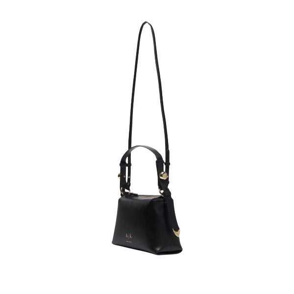 ARMANI EXCHANGE Borsa a spalla nera con dettagli dorati e tracolla removibile