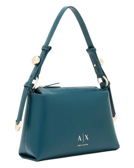 ARMANI EXCHANGE Borsa a spalla petrolio con tracolla removibile e regolabile con dettagli metallici dorati