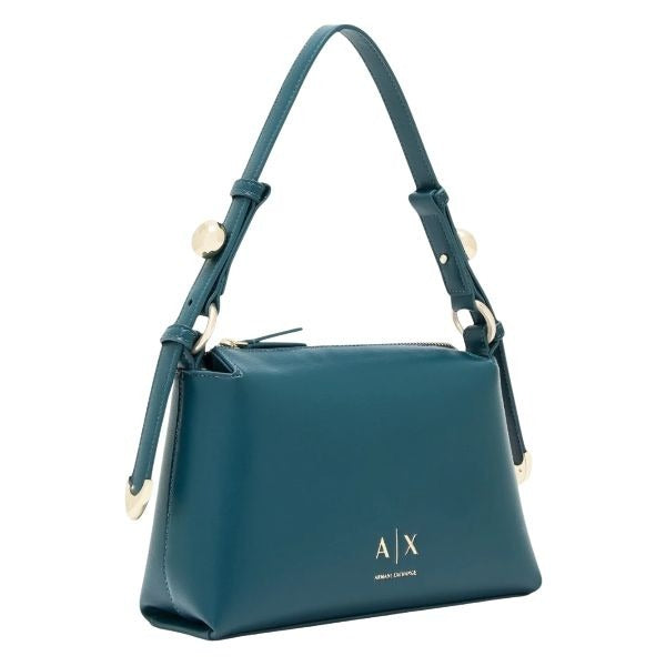 ARMANI EXCHANGE Borsa a spalla petrolio con tracolla removibile e regolabile con dettagli metallici dorati