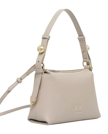 ARMANI EXCHANGE Borsa a spalla beige con dettagli e bottoni dorati e tracolla removibile