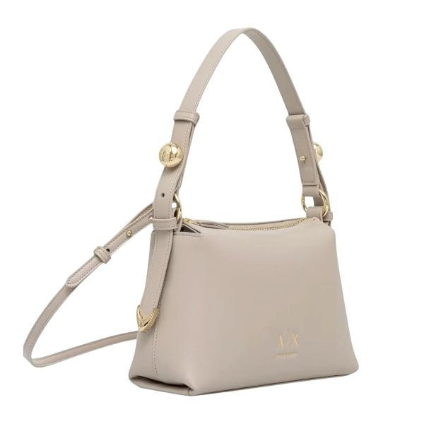ARMANI EXCHANGE Borsa a spalla beige con dettagli e bottoni dorati e tracolla removibile