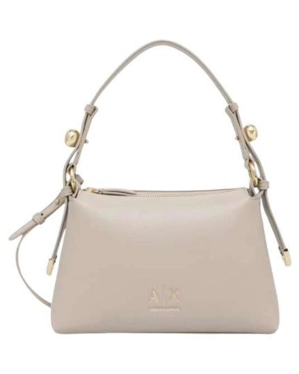 ARMANI EXCHANGE Borsa a spalla beige con dettagli e bottoni dorati e tracolla removibile