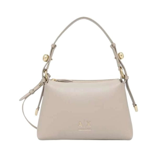 ARMANI EXCHANGE Borsa a spalla beige con dettagli e bottoni dorati e tracolla removibile