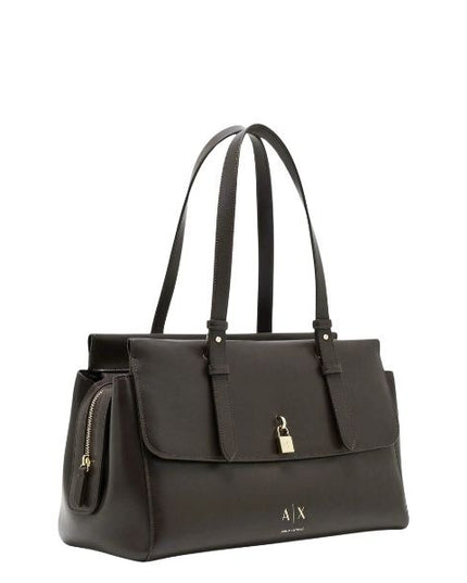 ARMANI EXCHANGE XW003020 AF28605 Borsa a spalla grande marrone scuro con dettglio lucchetto dorato