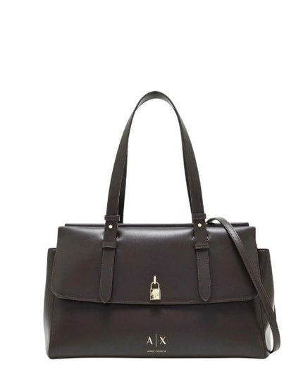 ARMANI EXCHANGE XW003020 AF28605 Borsa a spalla grande marrone scuro con dettglio lucchetto dorato
