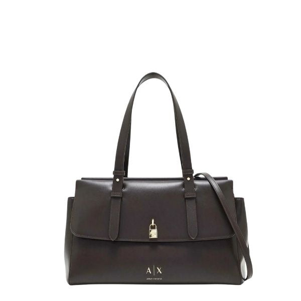 ARMANI EXCHANGE XW003020 AF28605 Borsa a spalla grande marrone scuro con dettglio lucchetto dorato