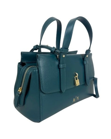 ARMANI EXCHANGE Borsa a mano ptrolio con tracolla removibile, con lucchetto e logo dorato