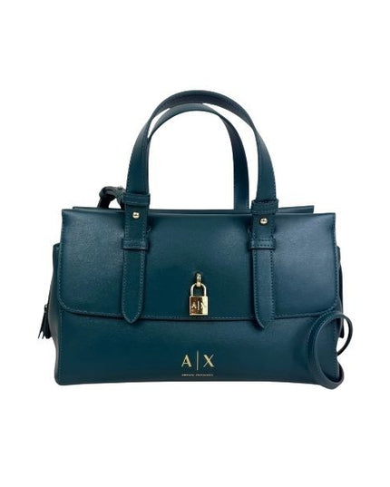 ARMANI EXCHANGE Borsa a mano ptrolio con tracolla removibile, con lucchetto e logo dorato