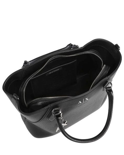 ARMANI EXCHANGE Borsa a mano nera garnde con logo metallo
