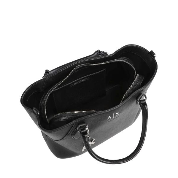 ARMANI EXCHANGE Borsa a mano nera garnde con logo metallo