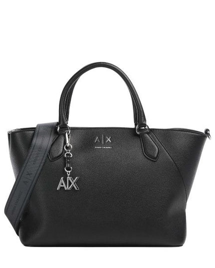 ARMANI EXCHANGE Borsa a mano nera garnde con logo metallo