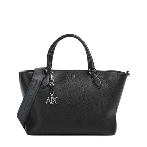 ARMANI EXCHANGE Borsa a mano nera garnde con logo metallo