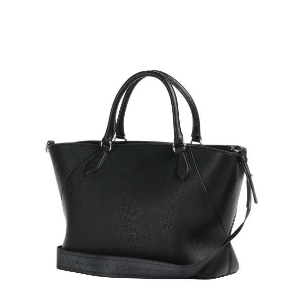 ARMANI EXCHANGE Borsa a mano nera garnde con logo metallo