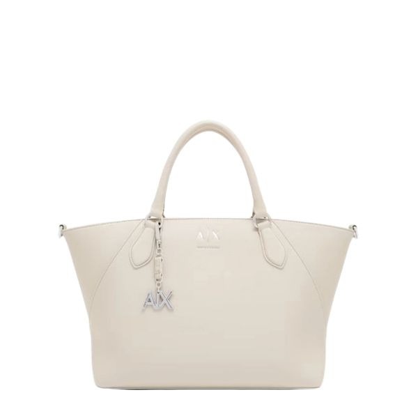 ARMANI EXCHANGE Borsa a mano beige con tracolla removibile e dettagli metallici