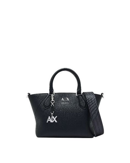 ARMANI EXCHANGE borsa piccola nera a mano con charme in metallo