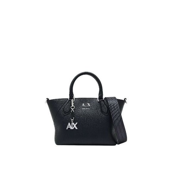 ARMANI EXCHANGE borsa piccola nera a mano con charme in metallo