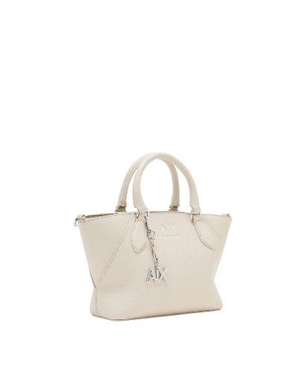 ARMANI EXCHANGE Borsa a mano color beige con tracolla removibile e logo in metallo