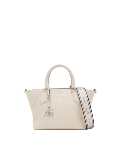 ARMANI EXCHANGE Borsa a mano color beige con tracolla removibile e logo in metallo