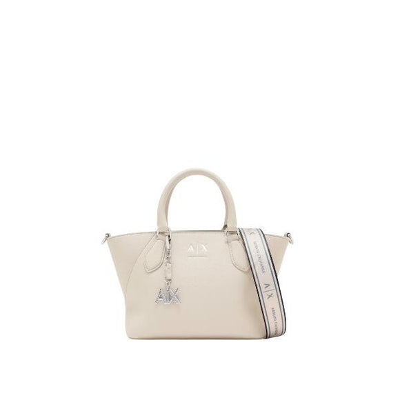 ARMANI EXCHANGE Borsa a mano color beige con tracolla removibile e logo in metallo