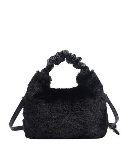 YNOT? Borsa a mano nera in pelliccia sintetica con tracolla removibile