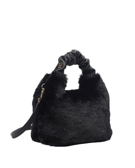 YNOT? Borsa a mano nera in pelliccia sintetica con tracolla removibile