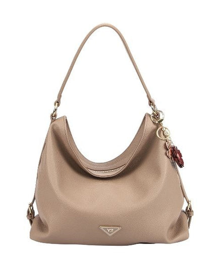 YNOT? Borsa a spalla beige con tracolla removibile e charm floreale
