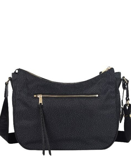 YNOT? Borsa a tracolla nera in tessuto con dettagli oro