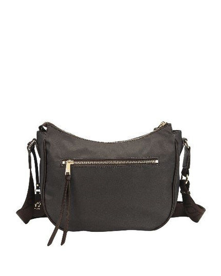 YNOT? Borsa a tracolla marrone in tessuto a forma a mezza luna