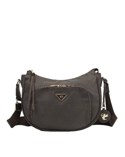 YNOT? Borsa a tracolla marrone in tessuto a forma a mezza luna