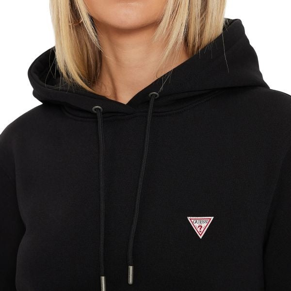 GUESS Classic fit felpa donna modello con cappuccio tasche sul davanti e logo sul petto colore nero