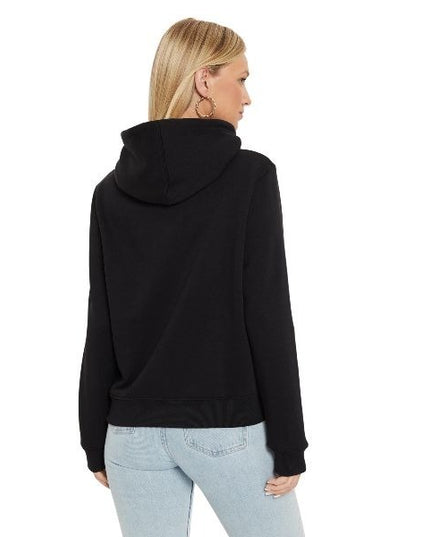 GUESS Classic fit felpa donna modello con cappuccio tasche sul davanti e logo sul petto colore nero