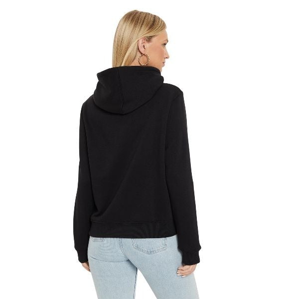 GUESS Classic fit felpa donna modello con cappuccio tasche sul davanti e logo sul petto colore nero