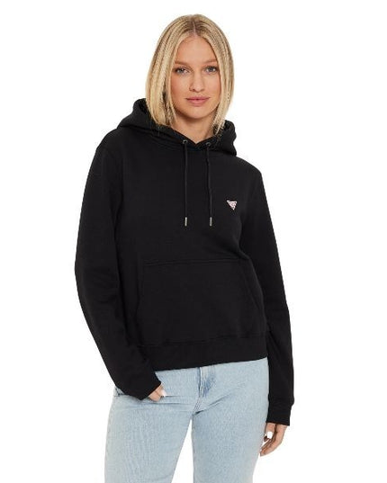 GUESS Classic fit felpa donna modello con cappuccio tasche sul davanti e logo sul petto colore nero