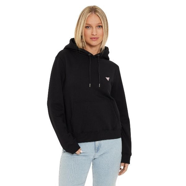 GUESS Classic fit felpa donna modello con cappuccio tasche sul davanti e logo sul petto colore nero
