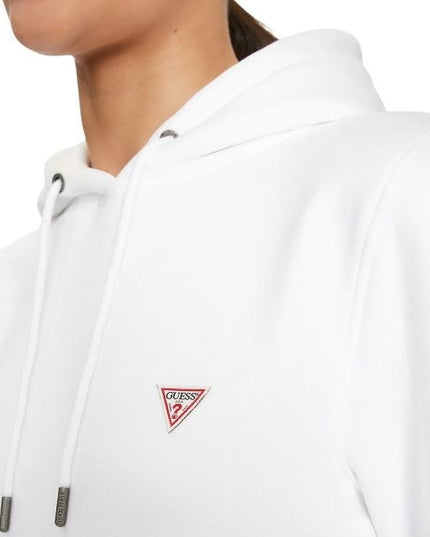 GUESS Regular fit felpa donna con cappuccio tasche sul davanti e logo sul petto colore bianco