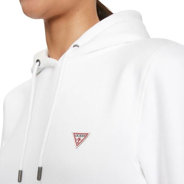 GUESS Regular fit felpa donna con cappuccio tasche sul davanti e logo sul petto colore bianco