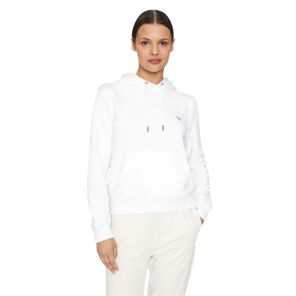 GUESS Regular fit felpa donna con cappuccio tasche sul davanti e logo sul petto colore bianco