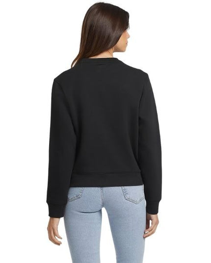 GUESS Slip on felpa donna girocollo logo ricamato e finiture a coste colore nero