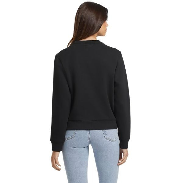 GUESS Slip on felpa donna girocollo logo ricamato e finiture a coste colore nero