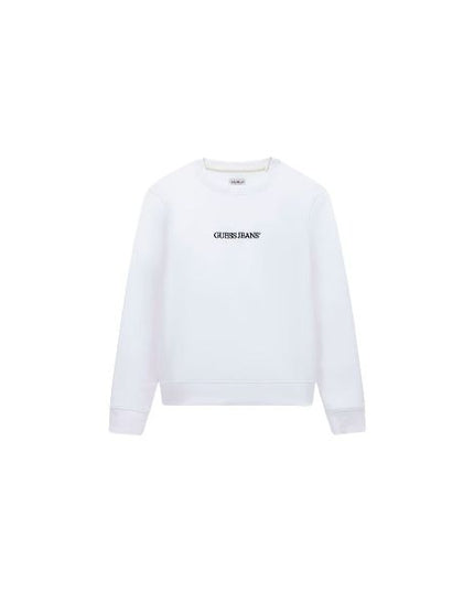 GUESS Slip on felpa donna girocollo logo ricamato finiture a coste colore bianco