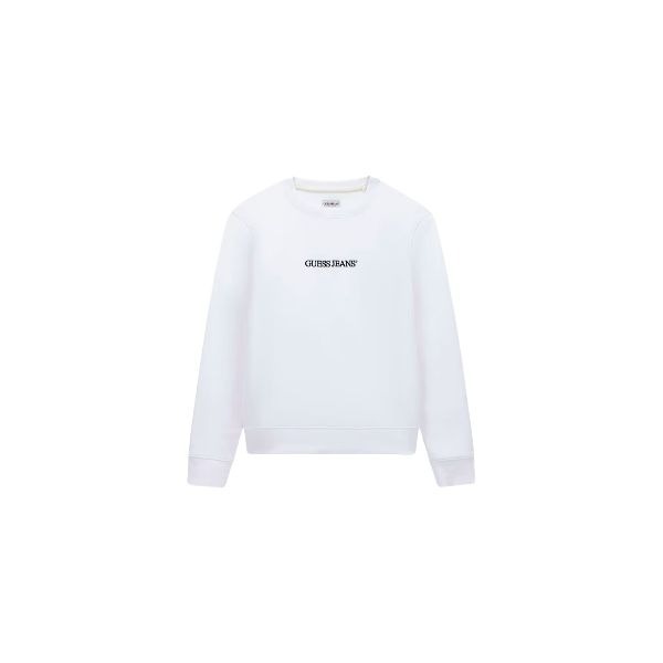 GUESS Slip on felpa donna girocollo logo ricamato finiture a coste colore bianco